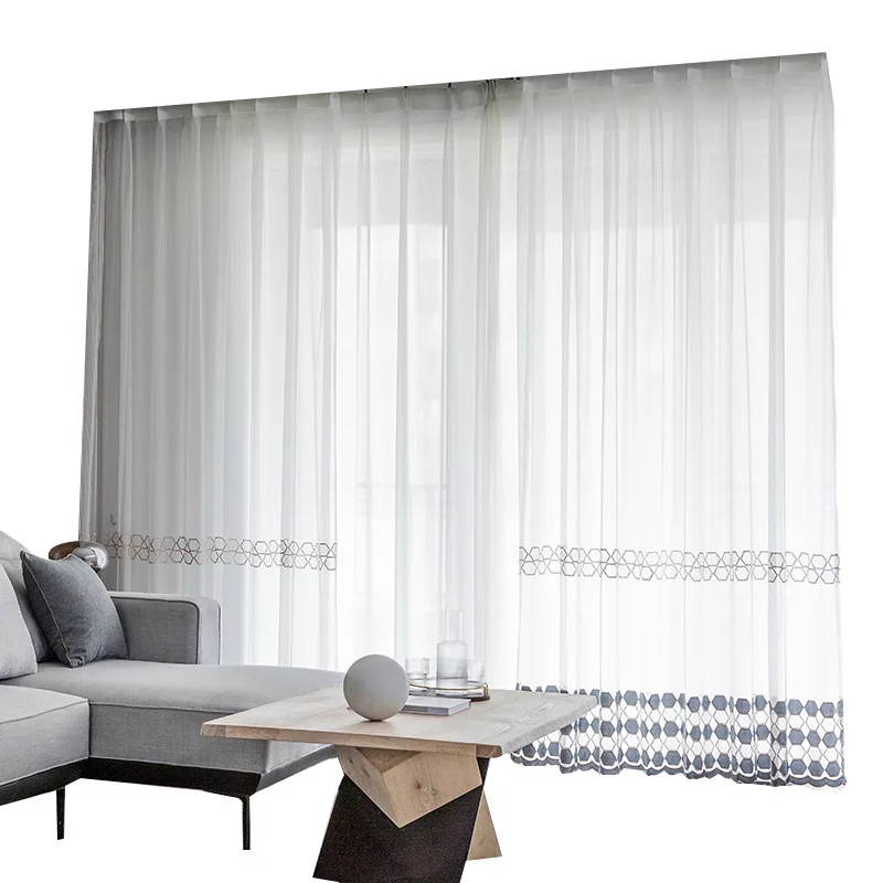Роскошные геометрические вышитые прозрачные вуали шторы для окон Cortina гостиной