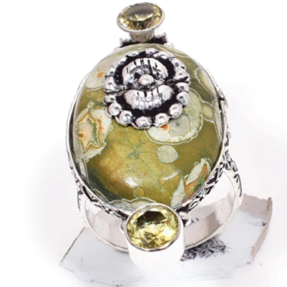 

Rhyolite + Citrine Ring Silver Overlay over Copper, USA Size 8.75 , R5687