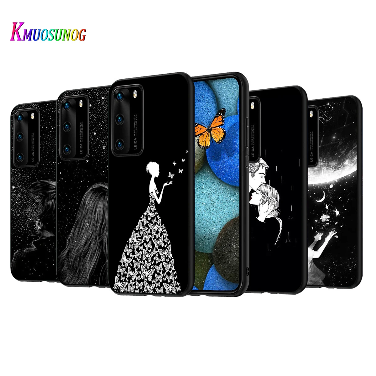 

Night Line Couple Silicone Cover For Huawei P50 P40 P30 P20 Pro P10 P9 F8 Lite E Plus 2016 5G Black TPU Phone Case