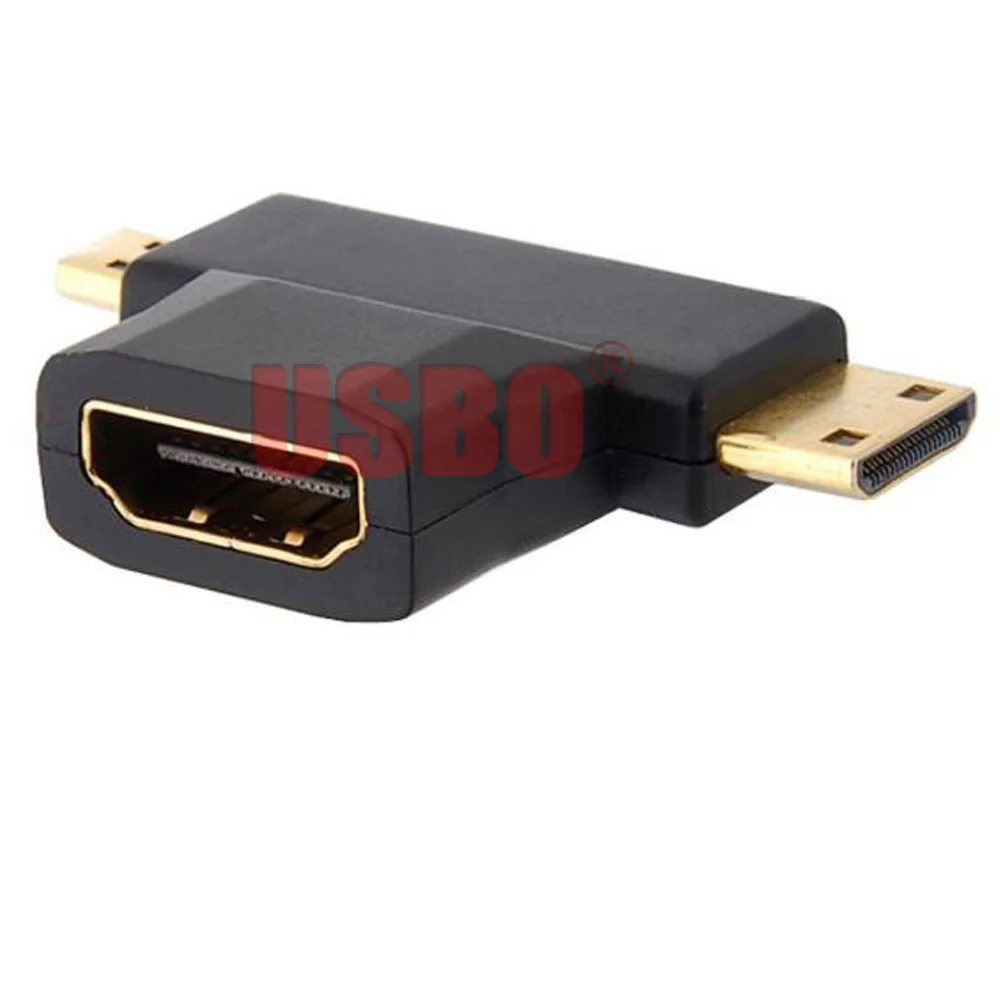 Высококачественный черный 2-в-1 HDMI разъем HD 1 4 В мини и микро штекер-HDMI гнездо
