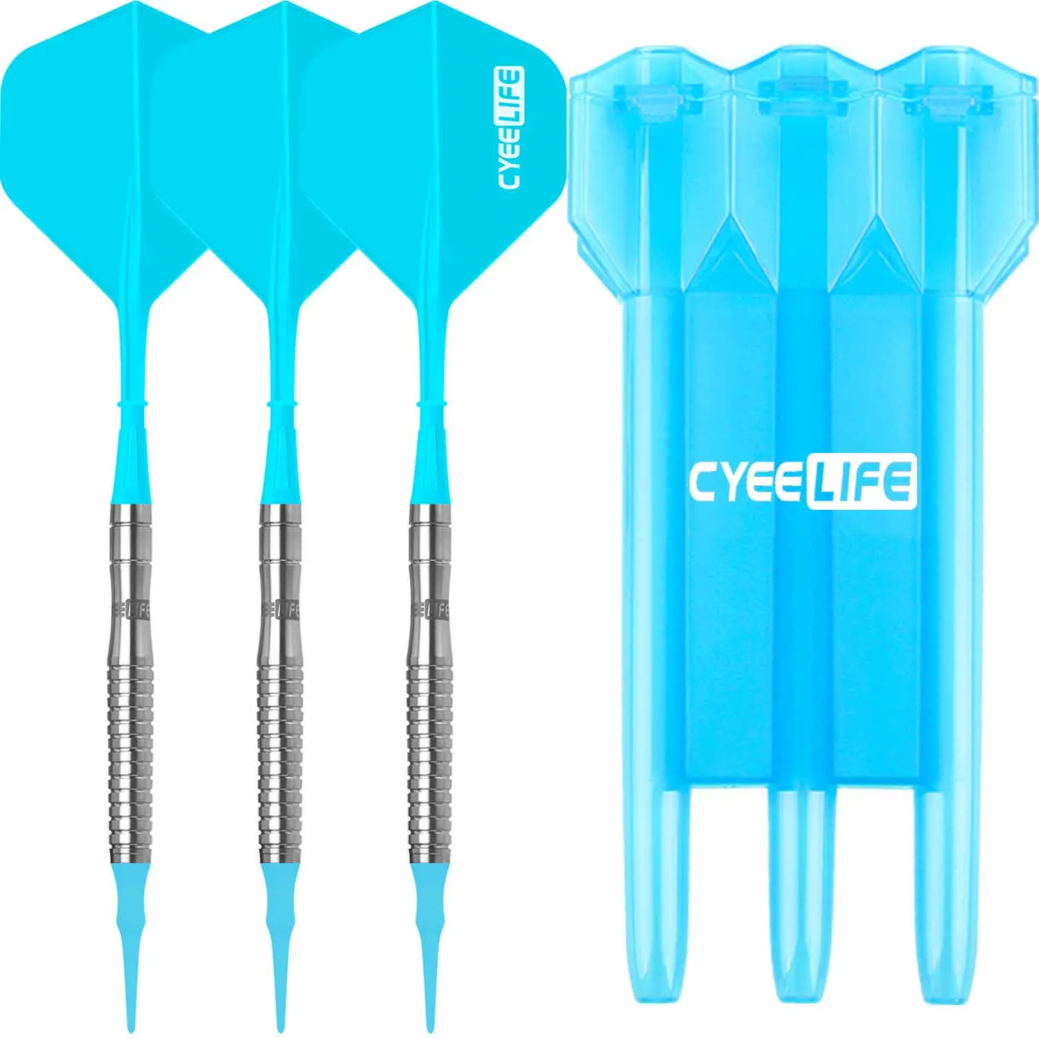 

CyeeLife 16/18/20g 90% Tungsten soft tip darts set with carrying case Blue&Black New Flights,60pcs Plastic points