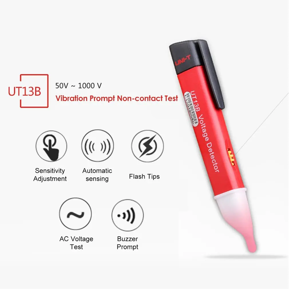 

UNI-T UT13B AC Voltage Detectors Adjustable Sensitivity Auto Sensing Non-Contact Stylus Beep/Flash/Vibration/Tip