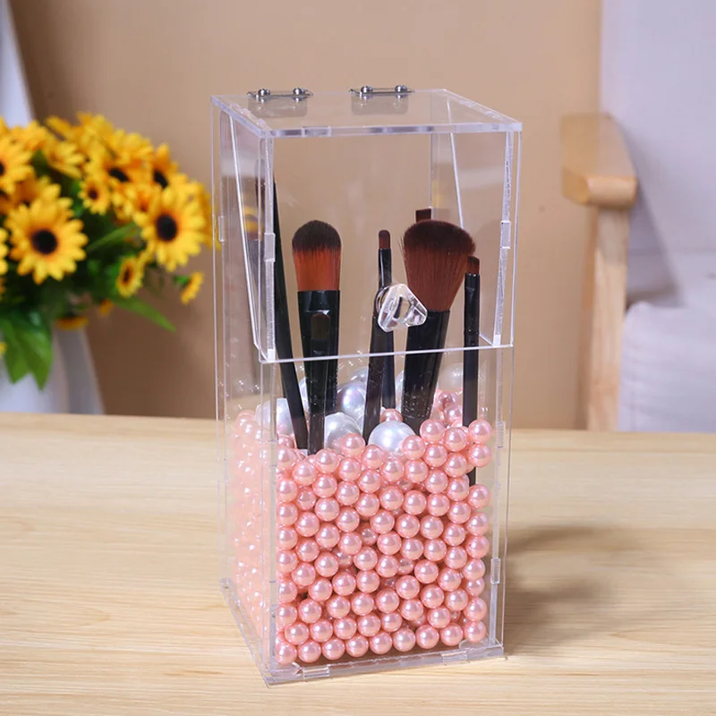 Прозрачная акриловая коробка для хранения кистей макияжа с крышкой пластиковый