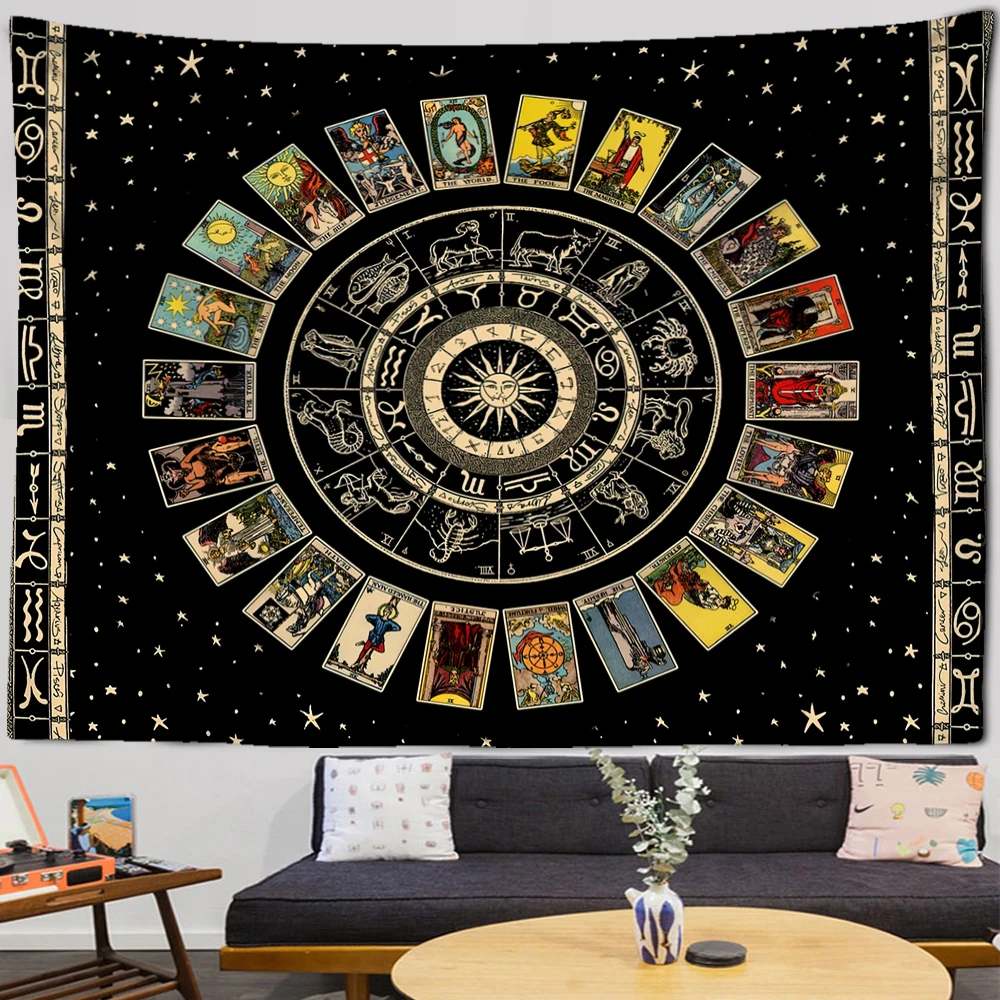 Гобелен Мандала Таро настенный Зодиак астролябический солнце и луна Фон Ткань