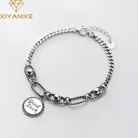 xiyanikesilver color vintage round luck bangles bracelet for women couple korean fashion party jewelry adjustable