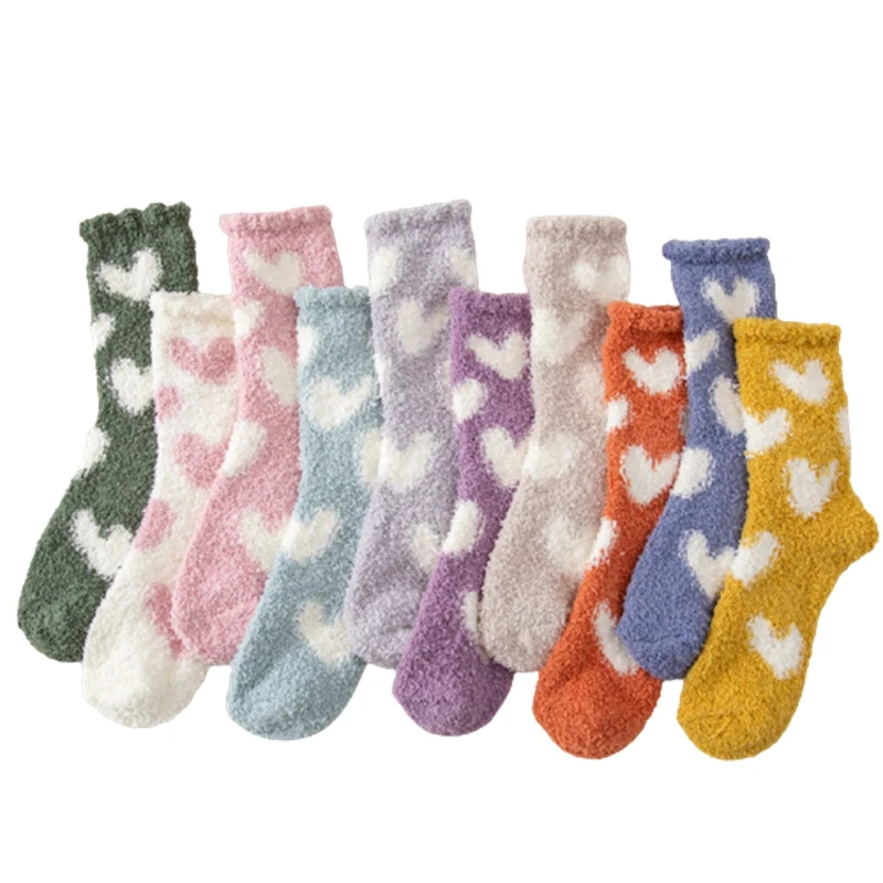 Winter Warm Kawaii Love Heart Fluffy Coral Fleece Socks for Women Soft Coral Velvet Sock Indoor Floor Casual Slippers Socks Sox images - 6