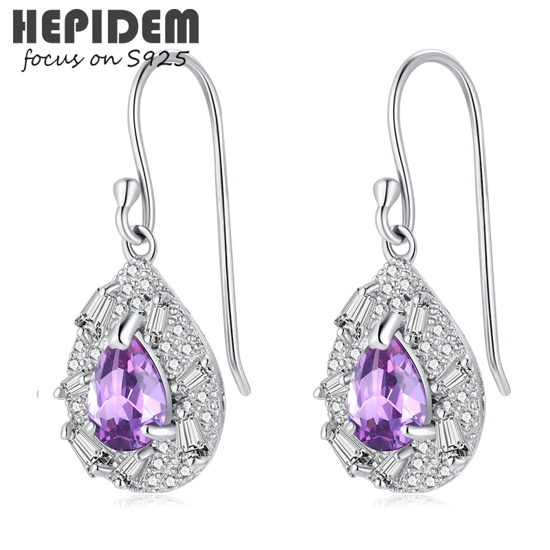 

HEPIDEM 100% Amethyst 925 Sterling Silver Stud Earrings 2022 Trend Women Purple Stone Gem Gemstones Gift S925 Fine Jewelry 5007