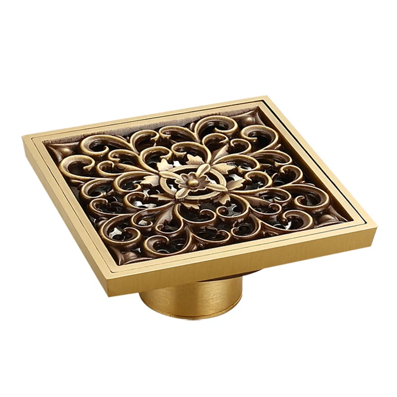 

Rattan Flower Euro Floor Drains Antique Brass Shower Floor Drain Deodorant Square Floor Drain Strainer Cover Grate Waste