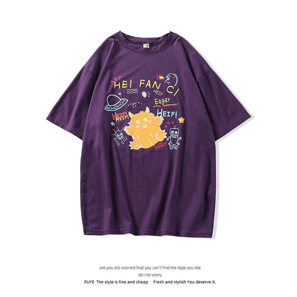 

Women's Short-Sleeved T-shirt Ins Internet Celebrity 2021 Summer New Cartoon Printed Design Loose Student Versatile Casual Top