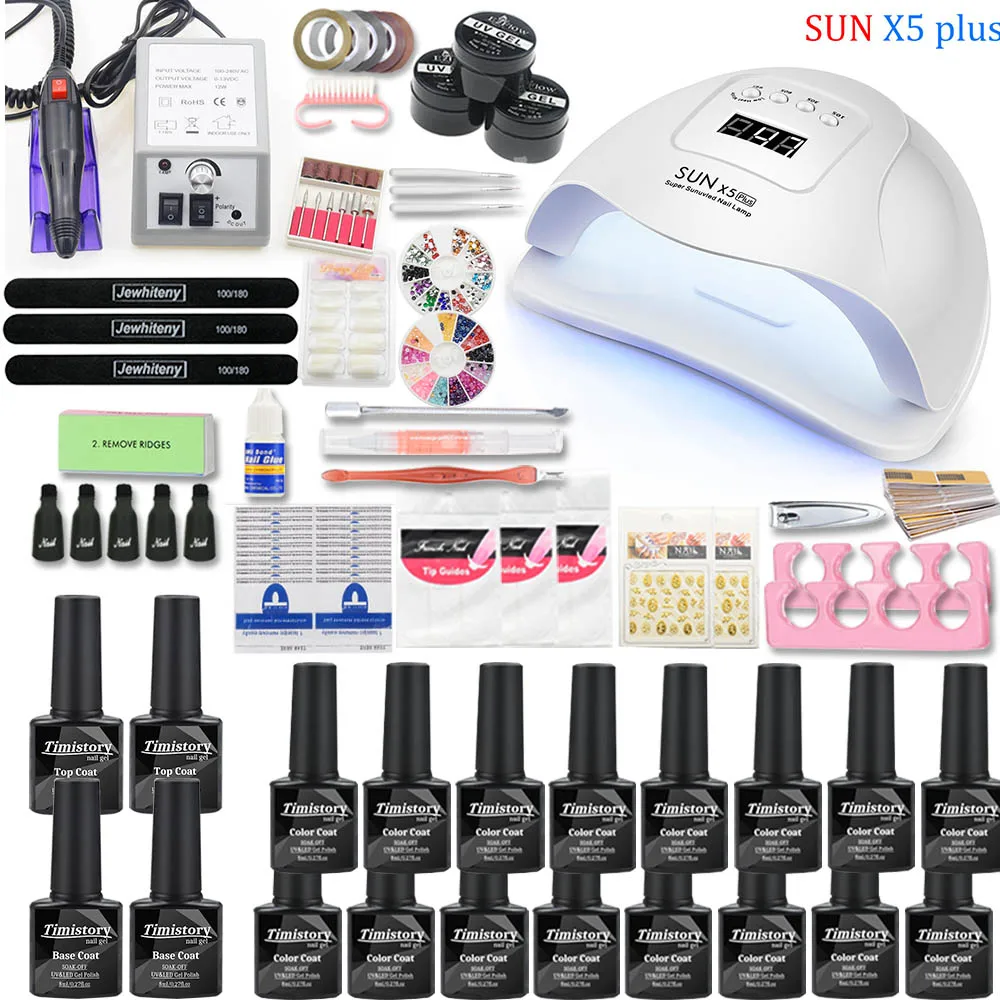 80W sunx5 plus set 1 16 цветов гель лак для ногтей Набор для ногтей Светодиодная УФ-лампа для ногтей 20000 ОБ/мин электрическая машинка для ногтей маникюрный набор инструмент для дизайна ногтей - Цвет: 80W sunx5 plus set 1