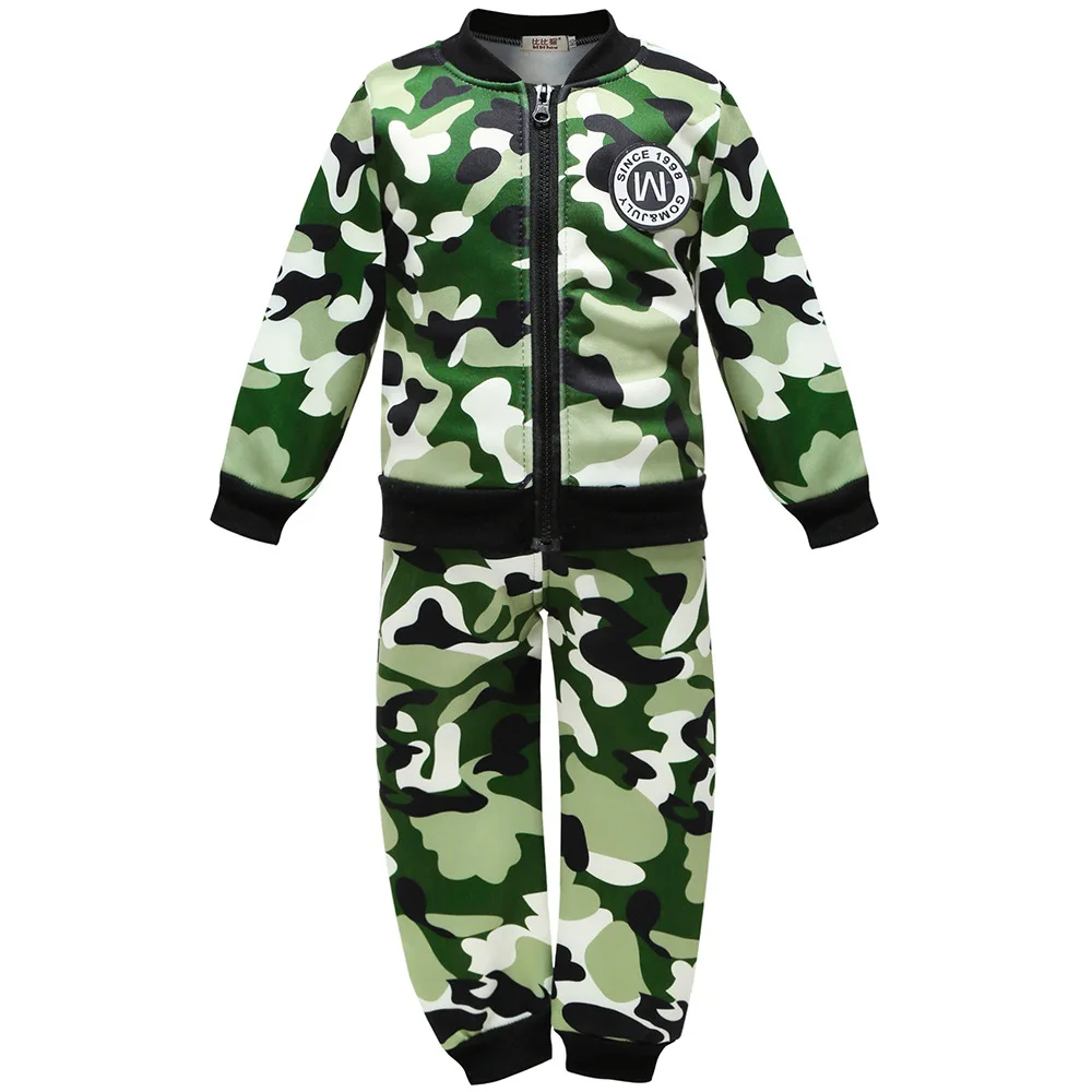 Baby Boys Woolen Warm Camouflag Windproof Sport Clothing Set Kids Jacket Coat Pants Clothes Children Zipper Suit |