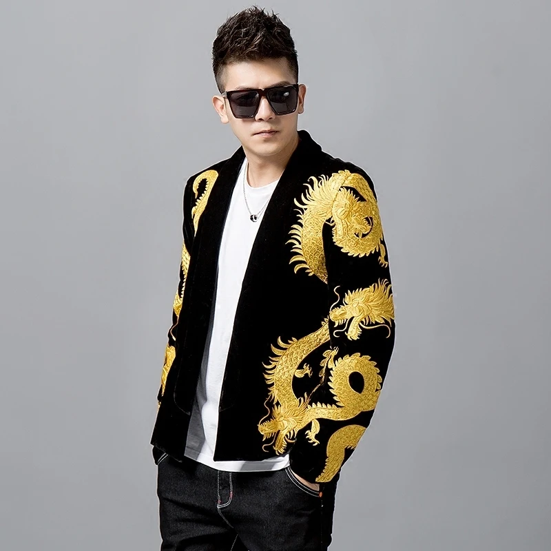 

Embroidery Imperial Heavy Men Suit Blazer Masculino Night Mens Slim Fit Blazer Jacket Chinese Style Dragon Embroidery Blazer Men
