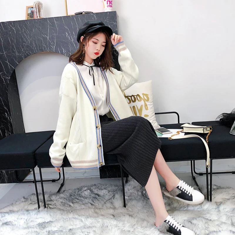 Женский свитер кардиган 2019 осень и зима новые студенческие свободные снаружи