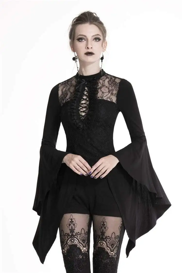 Darkinlove женские готические кружевные футболки с рукавами-бабочками TW220 | Женская