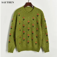saythen autumn and winter new drum wave lingge hand embroidered small flower knitted sweater pullover knitted womens clothing