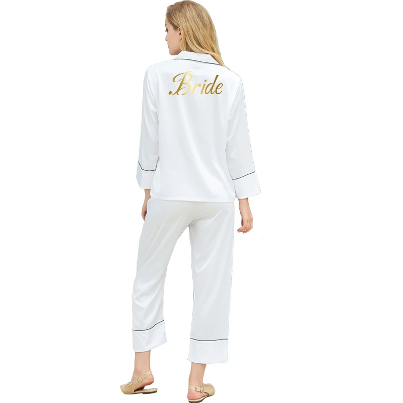 Women Satin Pajama Sets Bride Bridesmaid Pajamas Set Pyjamas Set Sleepwear Long Sleeve Nightwear Pj Sets for Women Gray Blue