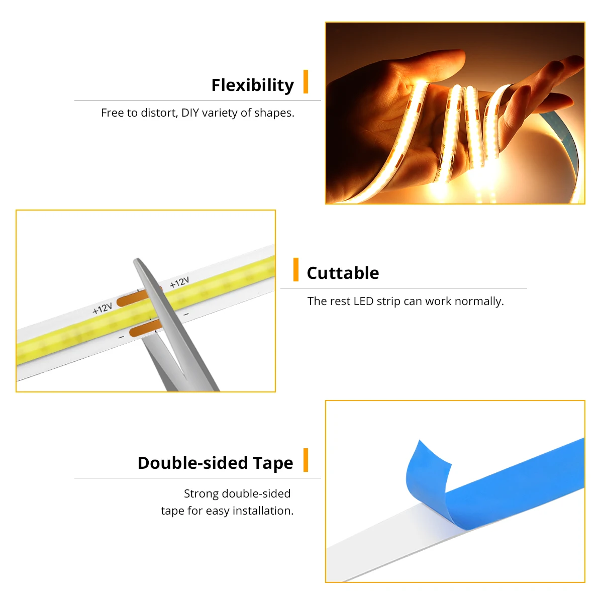 High Density Flexible Soft COB RA90 LED Strip with RF Remote Control DC 12V Dimmable Ribbon Lamp Linear Light 3000K 4000K 6000K | Лампы и