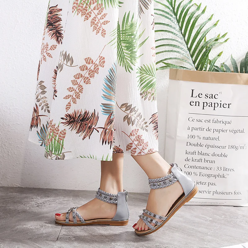 

2021 open toe shoes Women sandals romanas mujer casual breathable Flat Sandals Fashion Summer Woman Shoes Femal zapatos de mujer