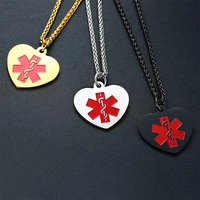jhsl stainless steel men statement necklaces id pendant medical alert sign fashion jewelry black gold silver color