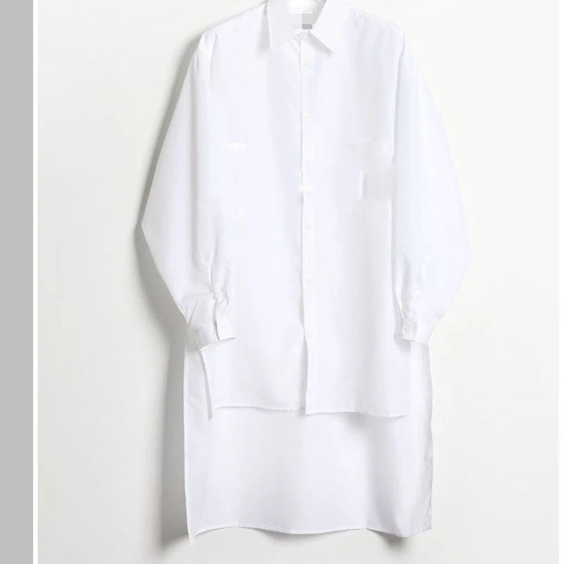 Europe and the United States long-sleeved men's shirts in the long section of the split-opening shirt before the short long pers