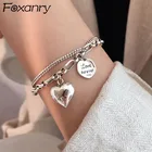 Foxanry 925 стерлингового серебра браслет новая мода в винтажном панковском стиле; Милые для влюбленных пар с двойной цепью любящее сердце Ювелирные изделия Подарки для женщин