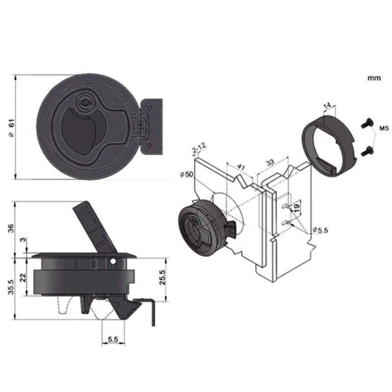 

4 Set Boat Hatch Latch Pull Marine 2Inch Flush Mount Pull Latches Round for RV Yacht Truck Trailer Hatch Door Cabinet