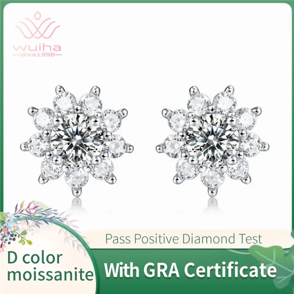 

WUIHA Creative Flower 925 Sterling Silver 0.5ct VVS1 Real Moissanite Diamonds Wedding Engagement Studs Earrings Fine Jewelry GRA