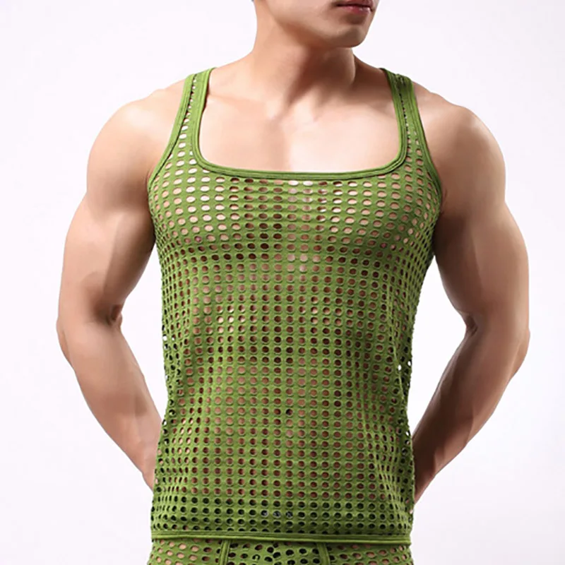 Мужские майки Нижние рубашки сетчатые прозрачные гей ажурные сексуальные