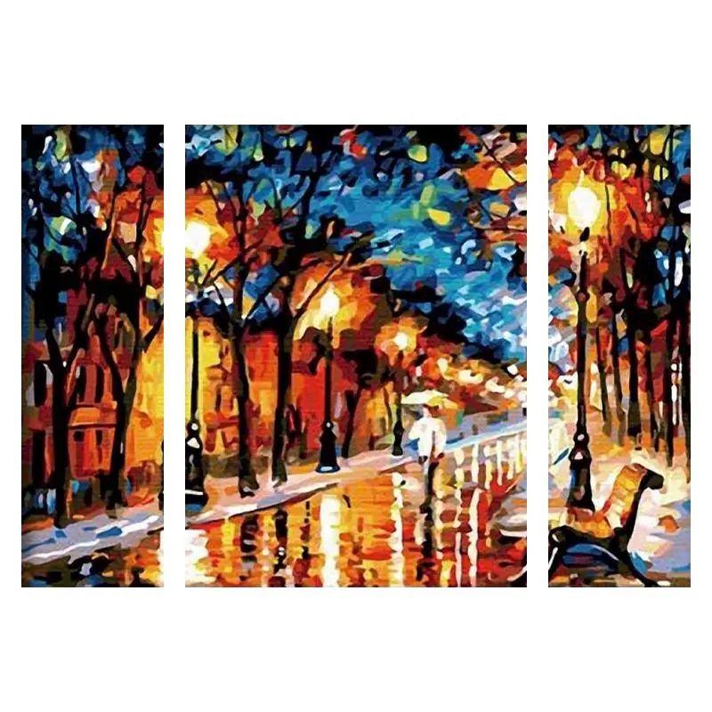 

GATYZTORY 3pc/set DIY Frame Paint By Numbers Street Scenery Wall Art Picture By Numbers For Home Decors Artcraft Canvas Painting