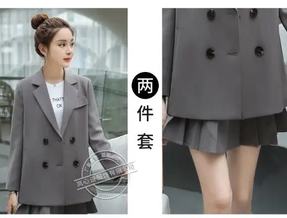 

2020 Spring Double Buttons elegant jacket women fashion formal long sleeve blazer office ladies workwear Student loose outerwear