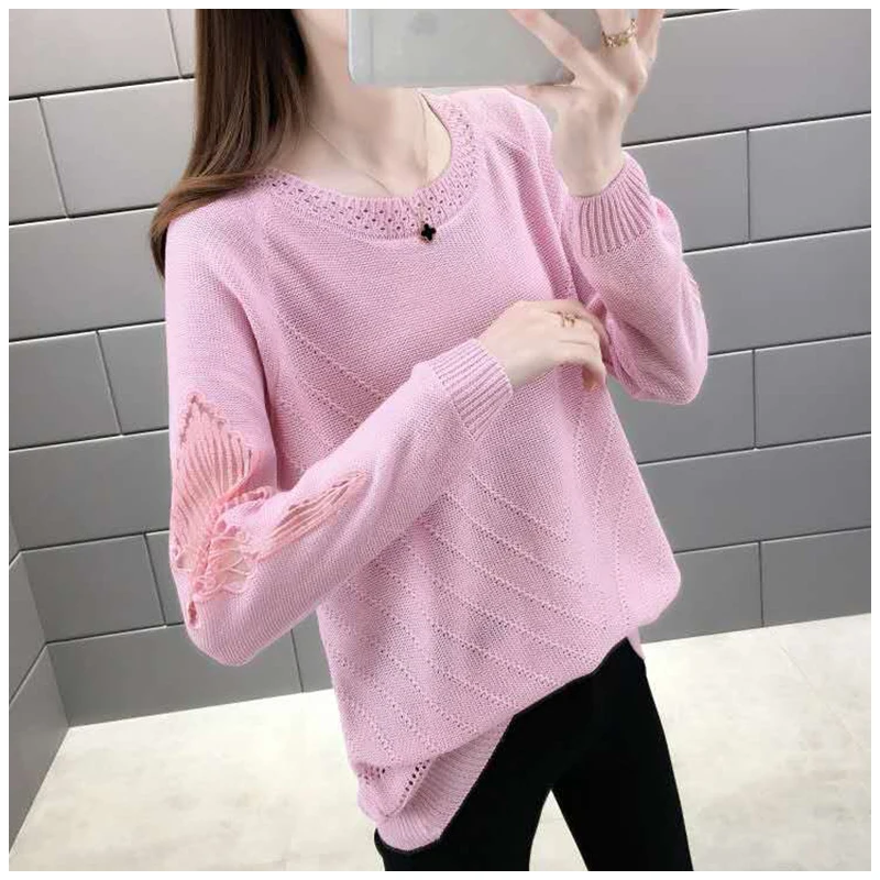 

Sweater Women 2020 Spring Autumn New O-Neck Lack Hollow Pullovers Jumper Female Casual Long Sleeve Knitted Tops Full Femme Y96