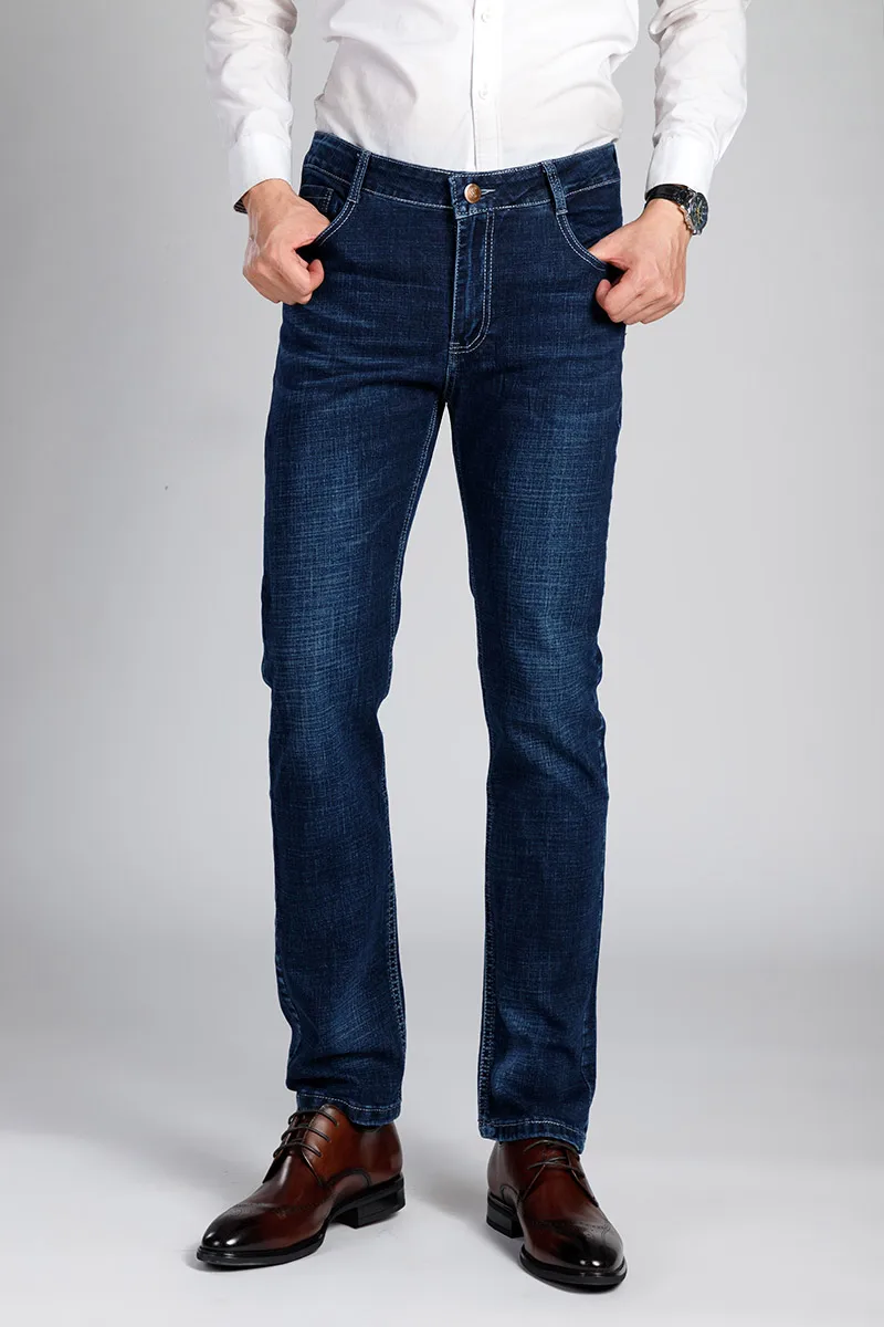 

Autumn and summer new men's plus size jeans Elasticity British business casual straight long pants Solid color Slim trousers