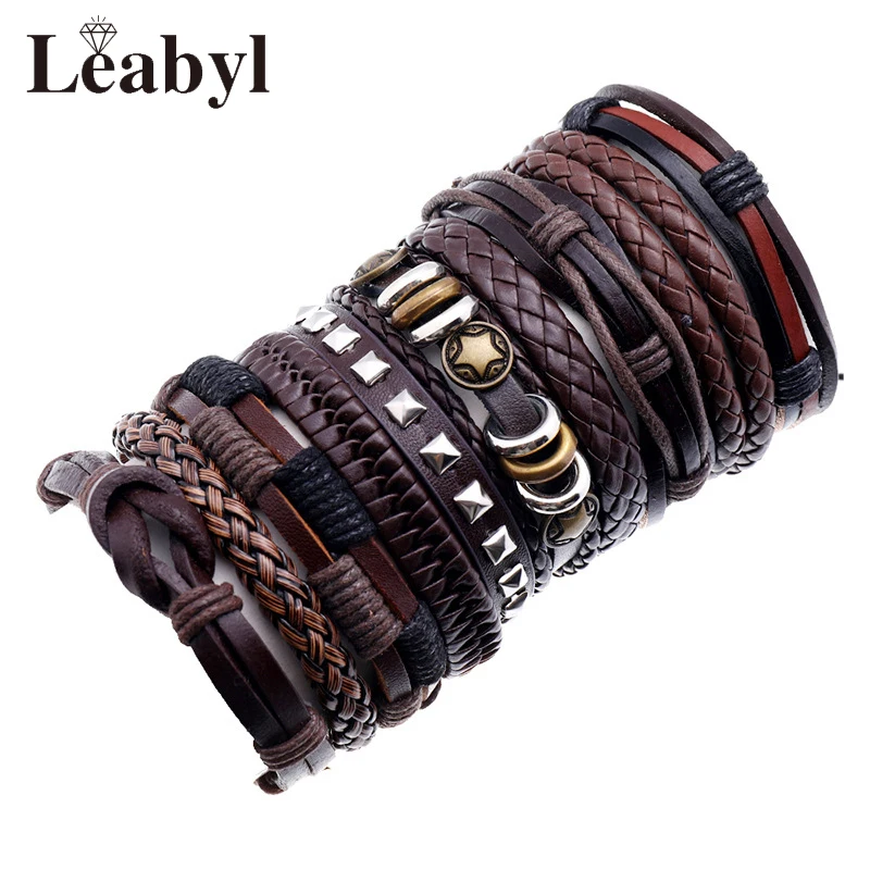 Мужские Многослойные плетеные браслеты ручной работы в готическом стиле|Гибкие