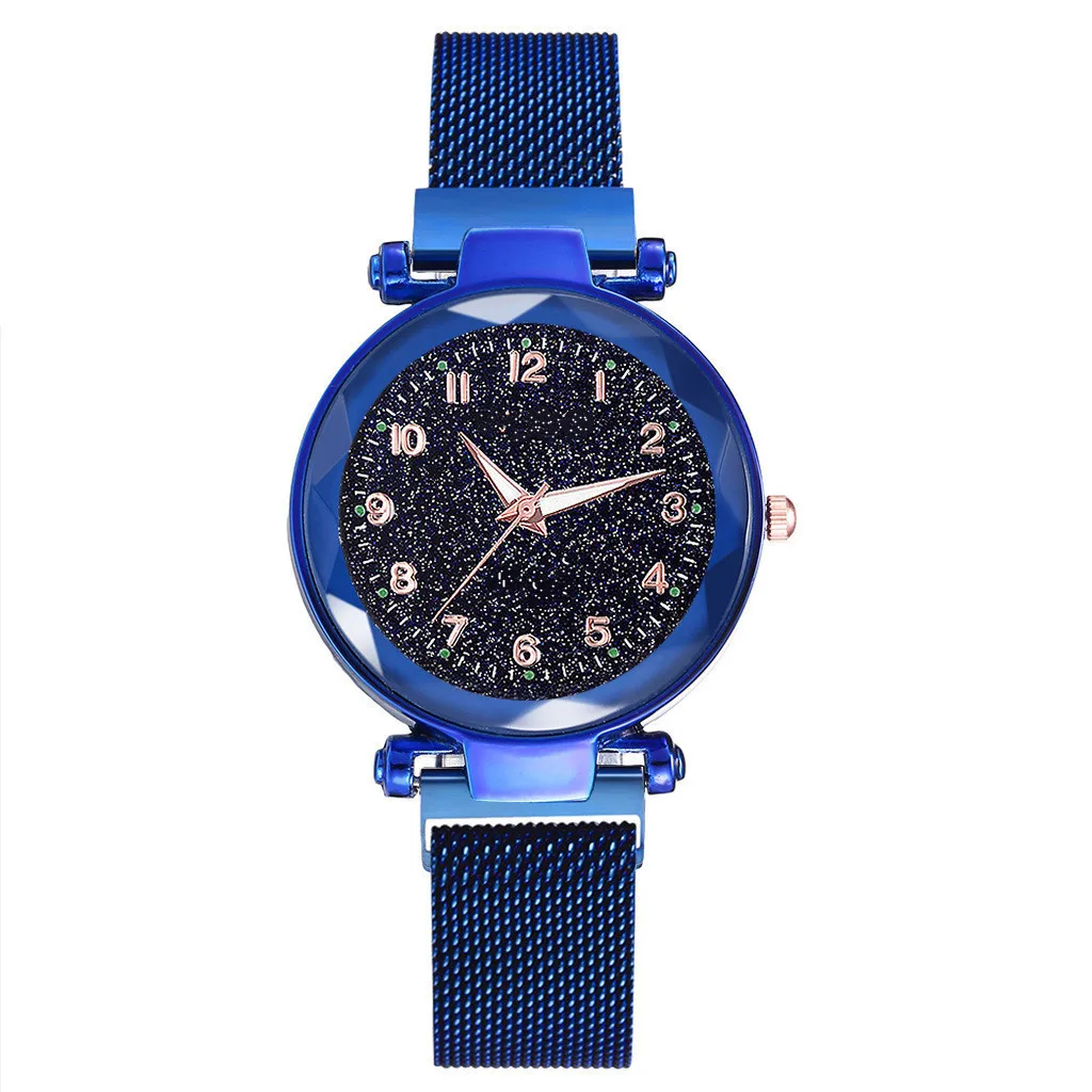 

Magnet TikTok Same Style Internet Celebrity Lazy Starry Sky Digital Surface Milan Mesh Strap AliExpress Ladies Watch