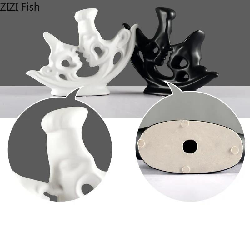 Парные обнимающие абстрактные статуэтки черные белые украшения для стола