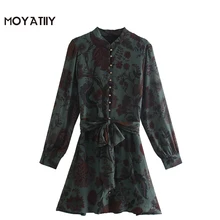 MOYATIIY minivestido Retro de gasa con estampado Floral para mujer, Vestidos de fiesta de estilo Natural con ojal, 2022 (3)
