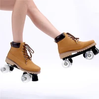 2021 Winter Yellow PU Leather Roller Skates Woman 4-Wheels 6 Color Double Row Skating Shoes Sneakers Patines Europe Size 36-46