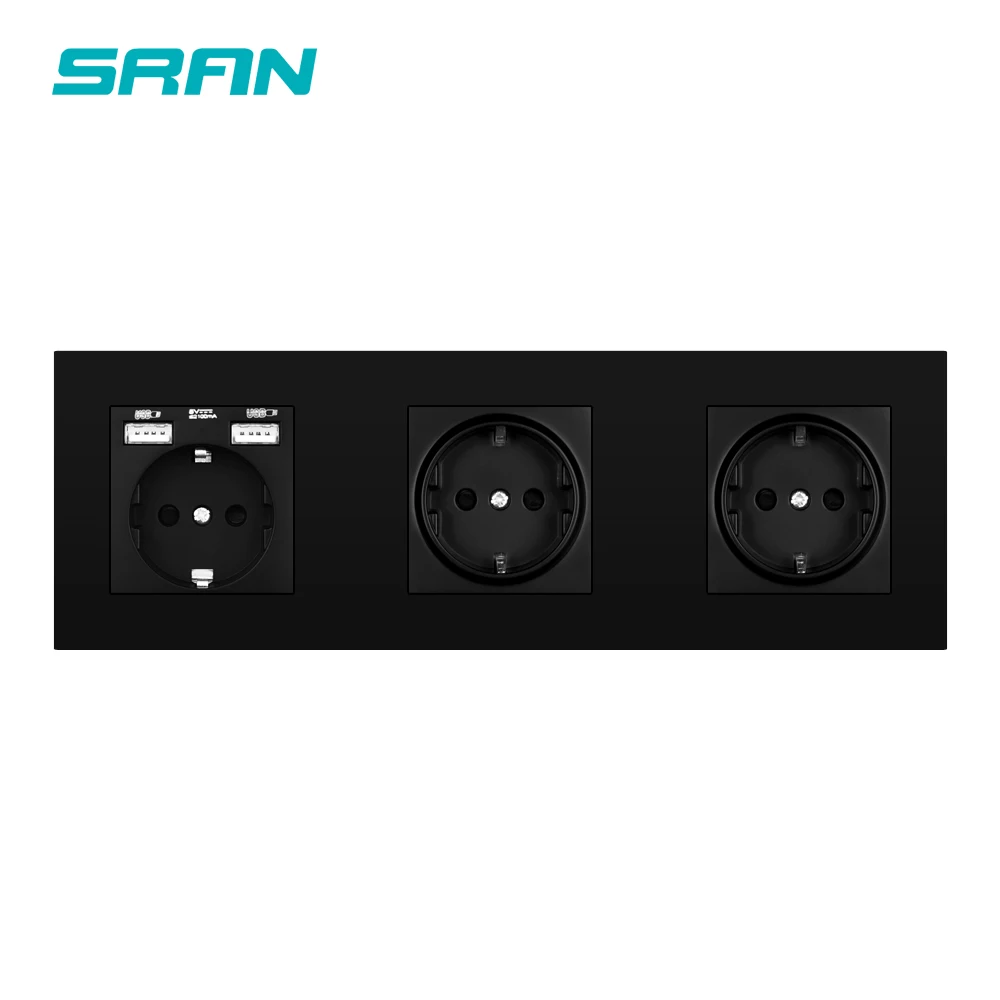 Настенная розетка SRAN с 3 рамами европейская заземленная электрическая usb панелью