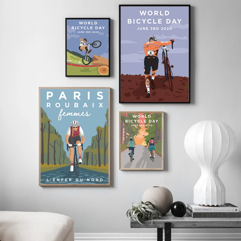 

Outdoor Sports Cycling World Bicycle day Wall Art Canvas Painting Nordic Posters And Prints Wall Pictures For Living Room Decor