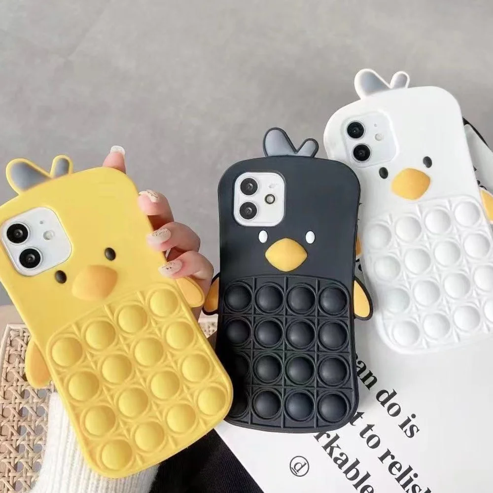 

Cute Chick Push POP Phone Case For iPhone 11 12 Pro Max Mini SE2020 6 7 8 Plus XS 6S X XR Relief Stress Toys Bubble Cover Fidget