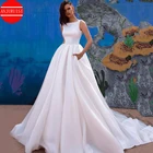 Женское свадебное платье It's yiiya, Белое Атласное Платье со шлейфом и карманами на лето 2022