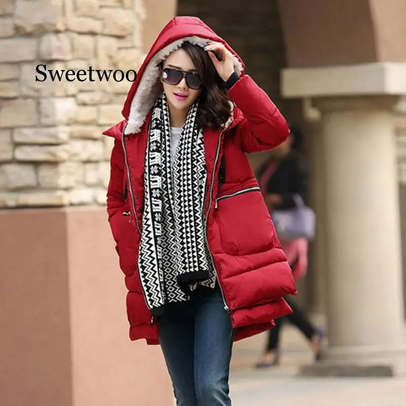 Large Size M-5XL Women's Winter Cotton Coat Army Green Zipper Big Pocket Jacket Female Thicken Warm Hooded Outwear Parkas