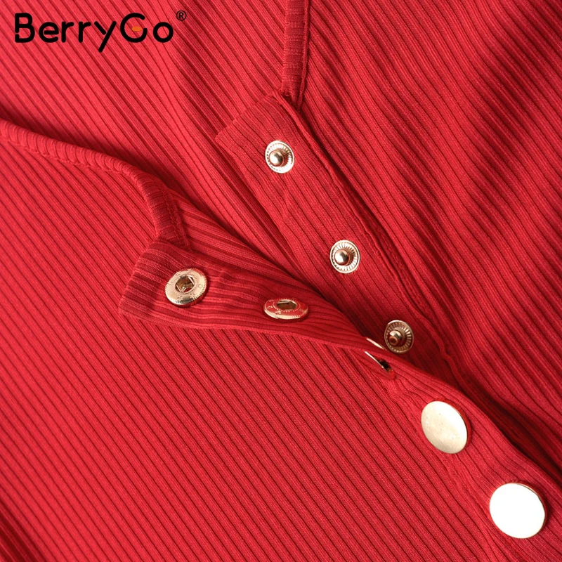 BerryGo с открытыми плечами облегающие сексуальные свитера с длинным рукавом, женский свитер на пуговицах, весна-осень, черный женский джемпер для девушек