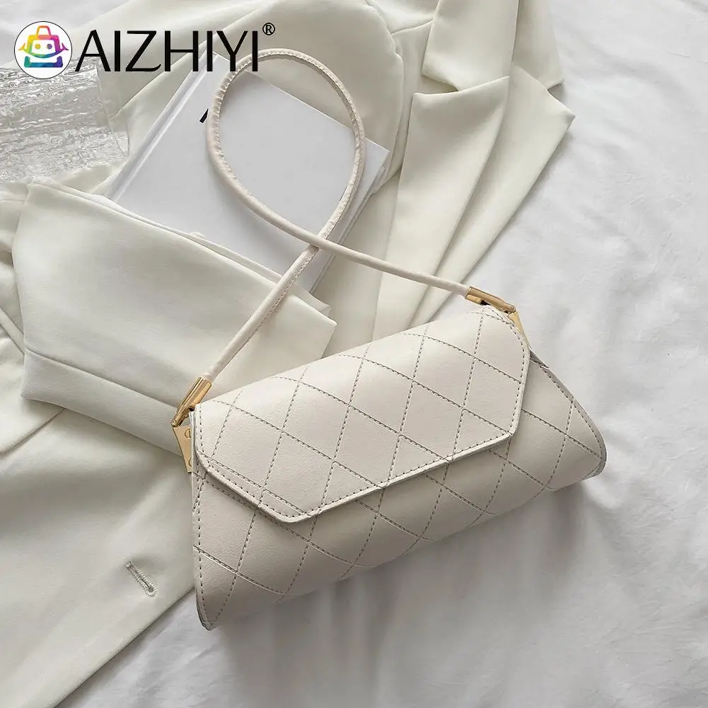 

Vintage PU Lattice Pattern Bag Shoulder Underarm Women Solid Color Flap Purse Girls Brief Flap Women Casual Bags