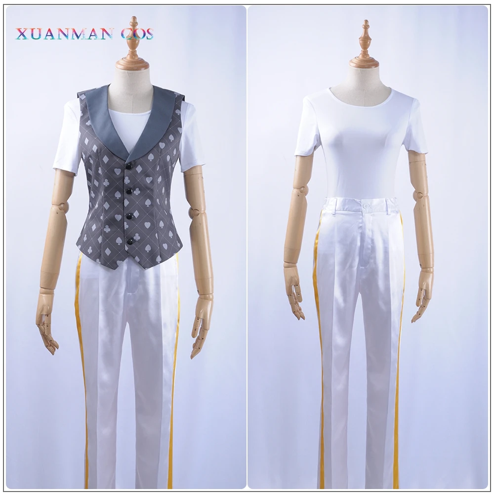 Game Cosplay Costume Twisted-Wonderland Deuce Spade Uniform Custom Men Satin Pants Gray Vest Shirt Belt