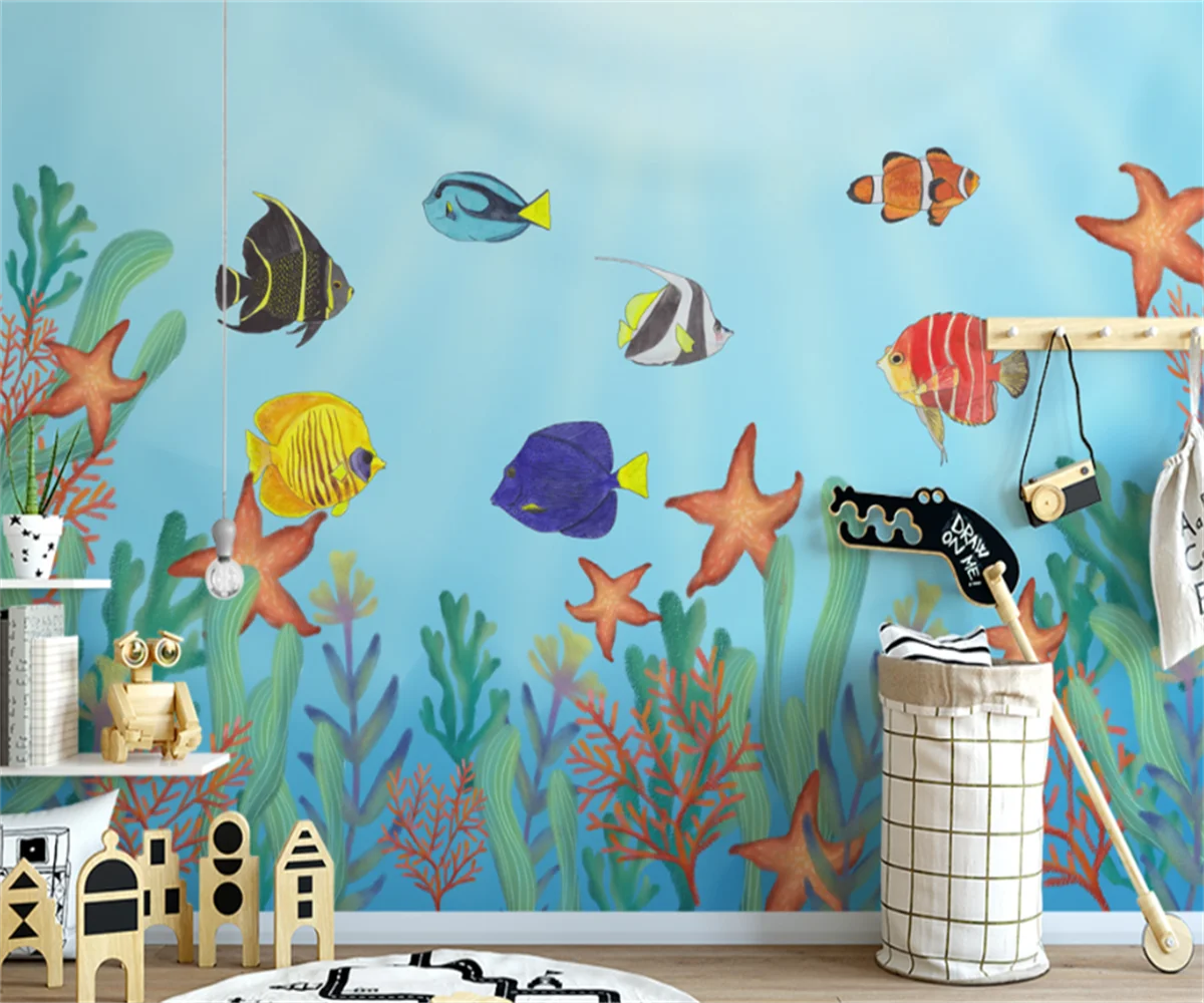 

Customize any size 3d children's room wallpaper mural Nordic cartoon underwater world background wall paper photo wall painting