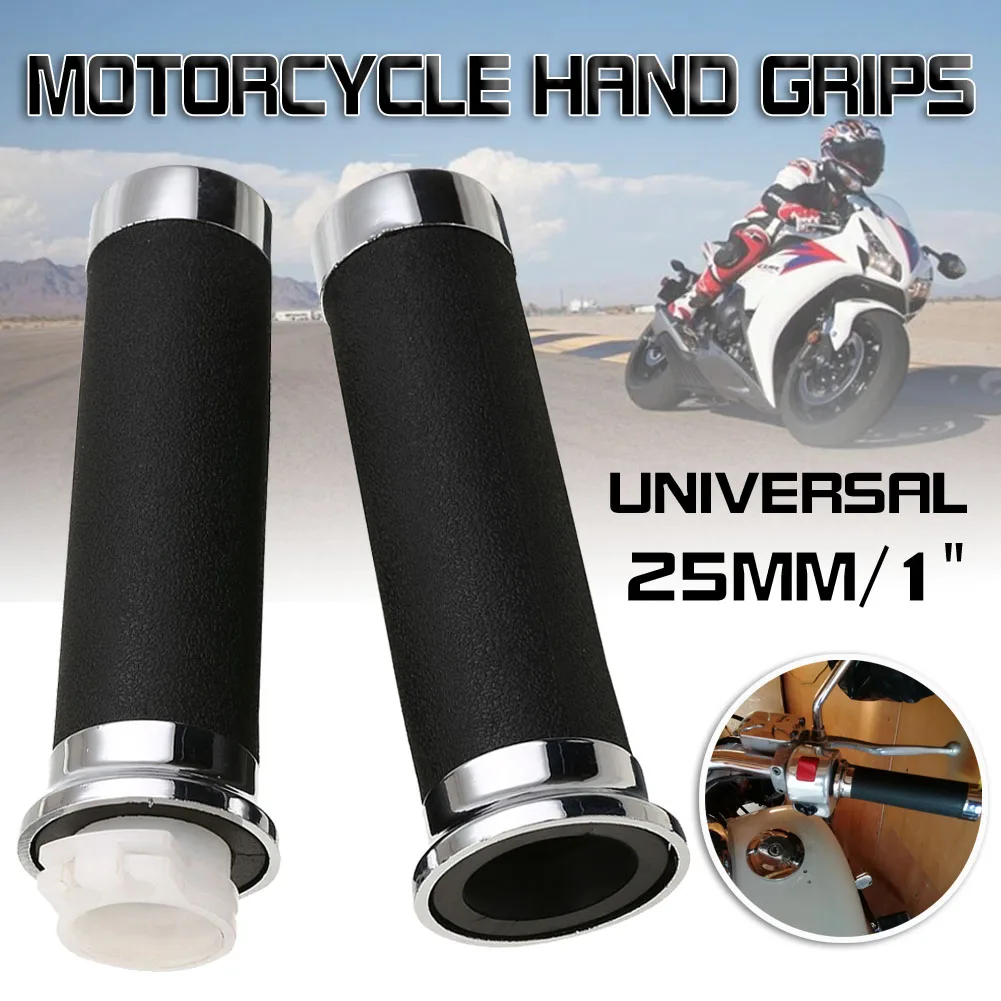 

1 Pair 25mm Motorcycle Handlebar Hand Grips Black And Sliver Rubber Plastic Handle Bar For Honda
