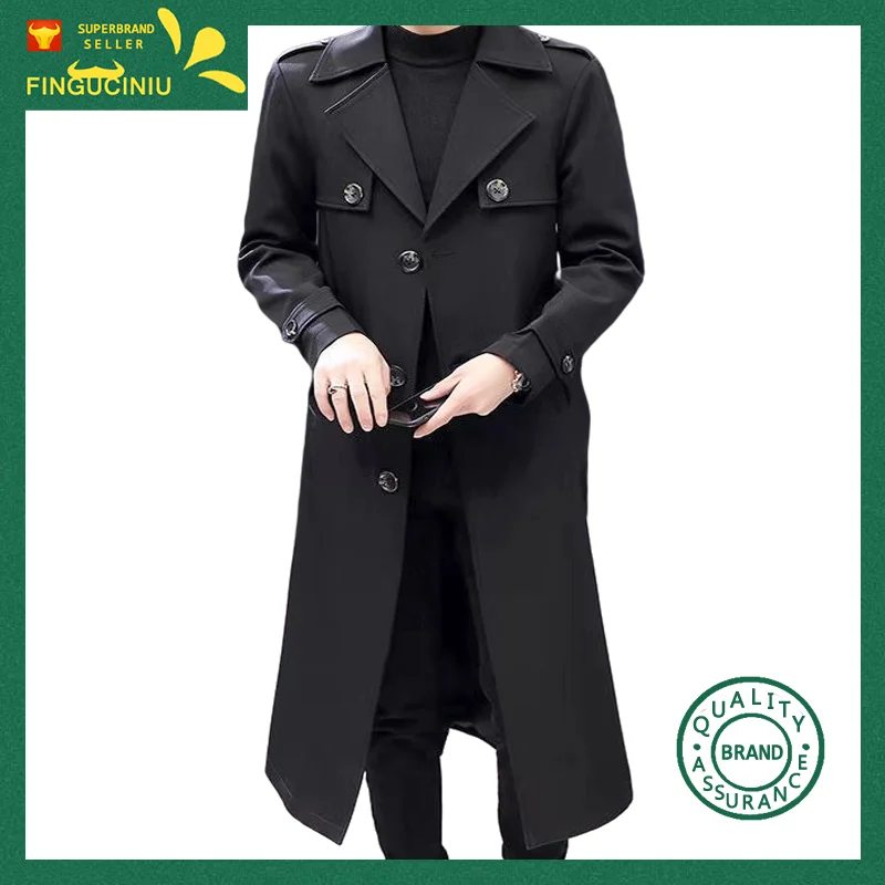 

FINGUCINIU 2022 Trench Coat Mens Overcoat Casual Slim Fit Windbreak Plus Size Solid Long Coat Men Fashion Spring Jacket Homme