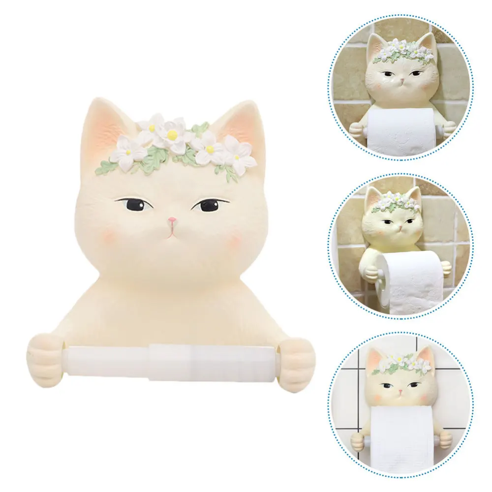 

1PC Cartoon Cat Roll Paper Rack Creative Punching Toilet Tissue Holder(Khaki)