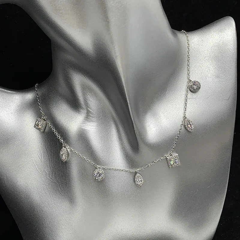 

European and American trend square round drop-shaped multiple pendant diamond necklace clavicle chain female autumn and winter s